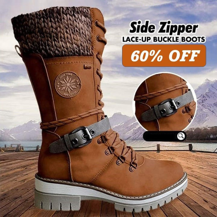 🎁Winterschlussverkauf 60 % RABATT - Nur diese Woche❄️ DAMENSTIEFEL MIT SCHNALLE UND SPITZE AUS STRICK MIT HOHEM WACHS