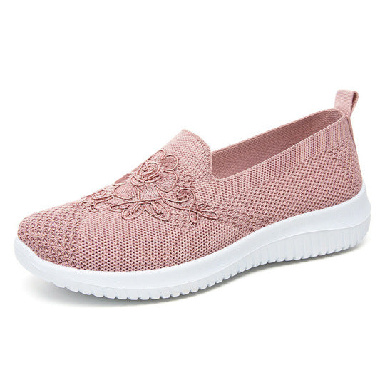 Women's Knitted Embroidery Sneakers, Lightweight Breathable Slip On Orthopedic Soft Sole Shoes