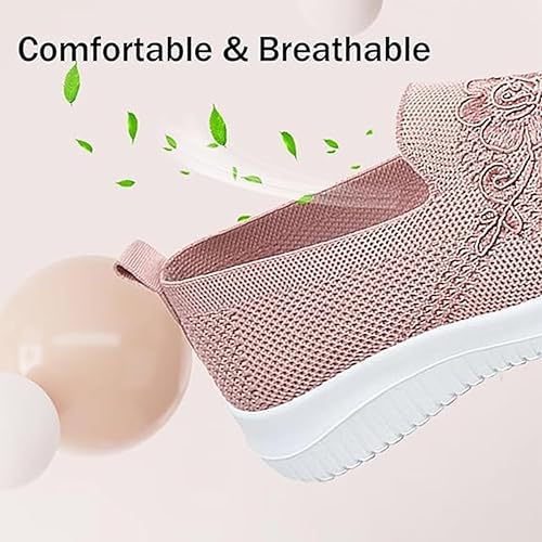 Women's Knitted Embroidery Sneakers, Lightweight Breathable Slip On Orthopedic Soft Sole Shoes