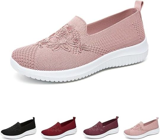 Women's Knitted Embroidery Sneakers, Lightweight Breathable Slip On Orthopedic Soft Sole Shoes