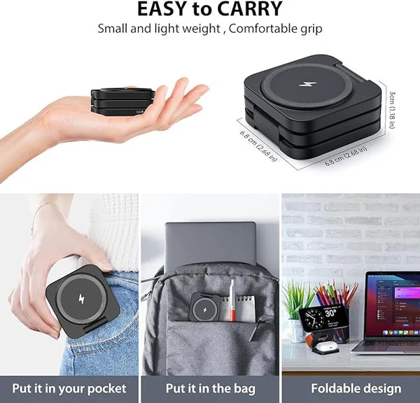 Faltbares magnetisches kabelloses 3-in-1-Ladegerät und Ständer-Set