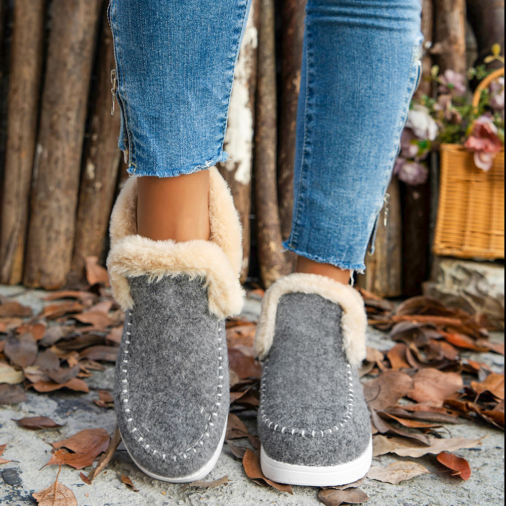 Weiche Stiefeletten aus Fleece, gemütliche, pelzige Schlupfschuhe für den Winter