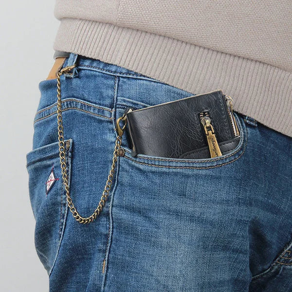 Herren Geldbörse mit Kette, Retro Bifold Kartenhalter Geldbörse