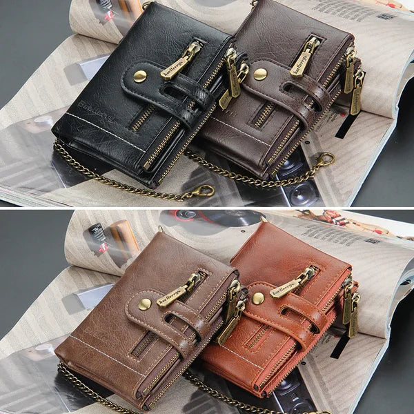 Herren Geldbörse mit Kette, Retro Bifold Kartenhalter Geldbörse