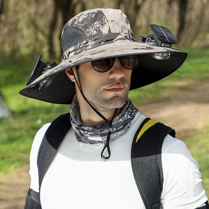 2025 New Wide Brim Solar Fan Outdoor Fishing Hat-Solar & USB Charging