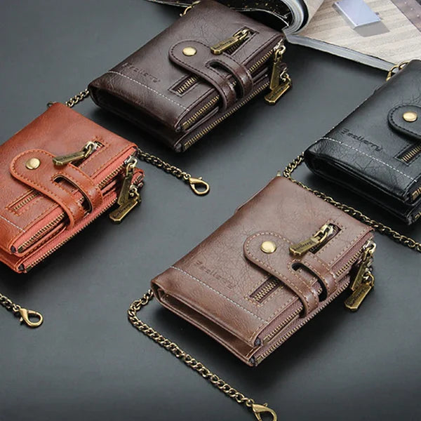 Herren Geldbörse mit Kette, Retro Bifold Kartenhalter Geldbörse