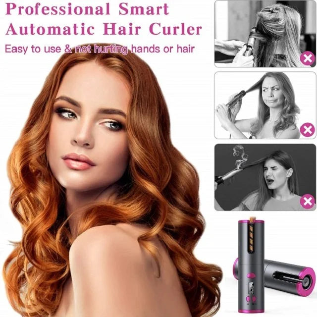 Automatic Cordless Auto Hair Curler, Rechargeable Portable Hair Curler with 6 Temps