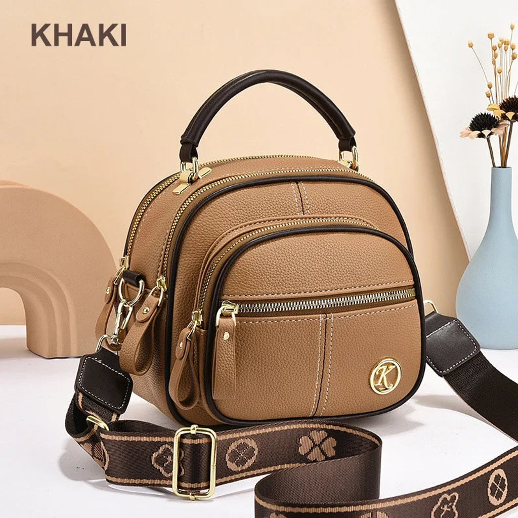 Classic Multifunctional Adjustable Wide Shoulder Strap Leather Bag