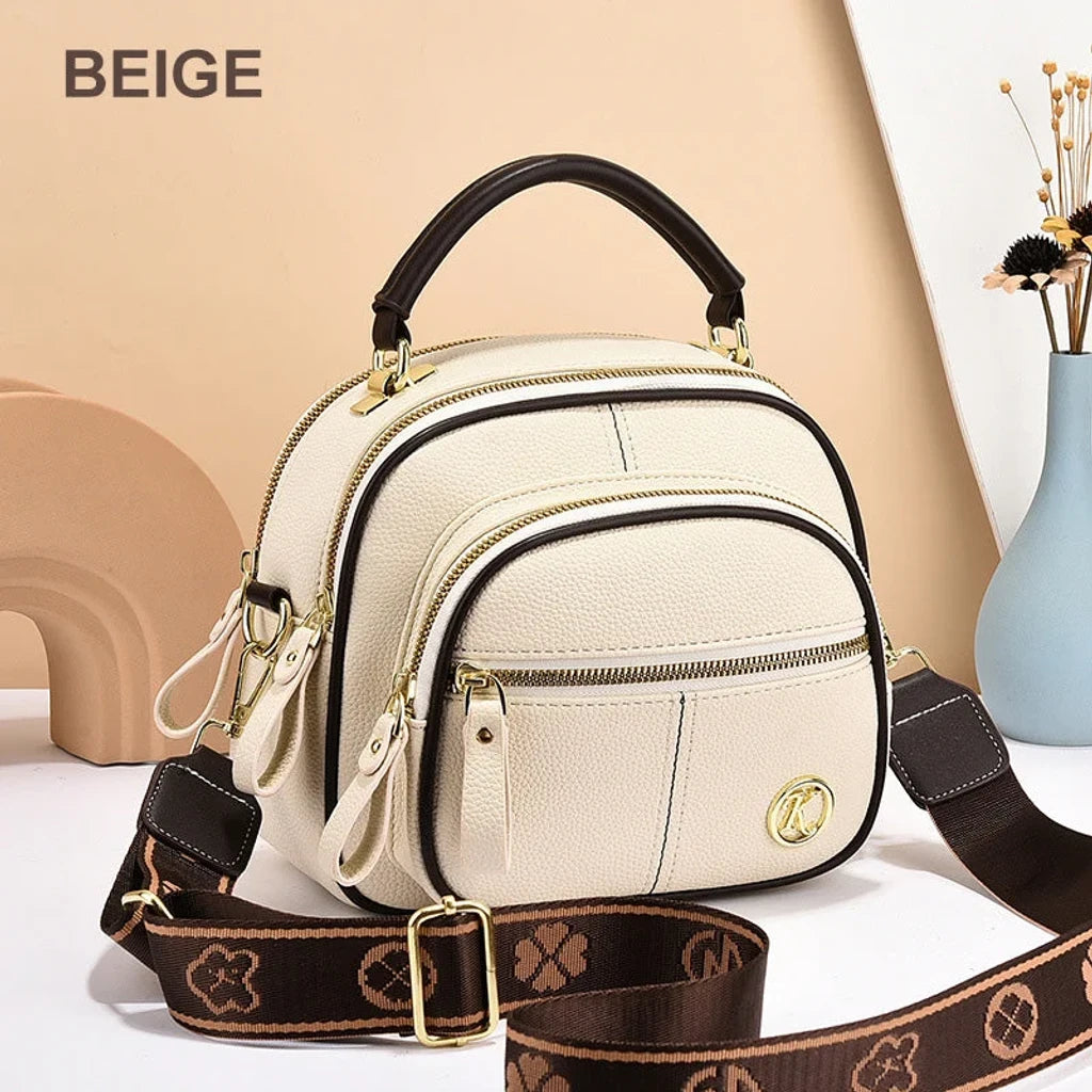 Classic Multifunctional Adjustable Wide Shoulder Strap Leather Bag