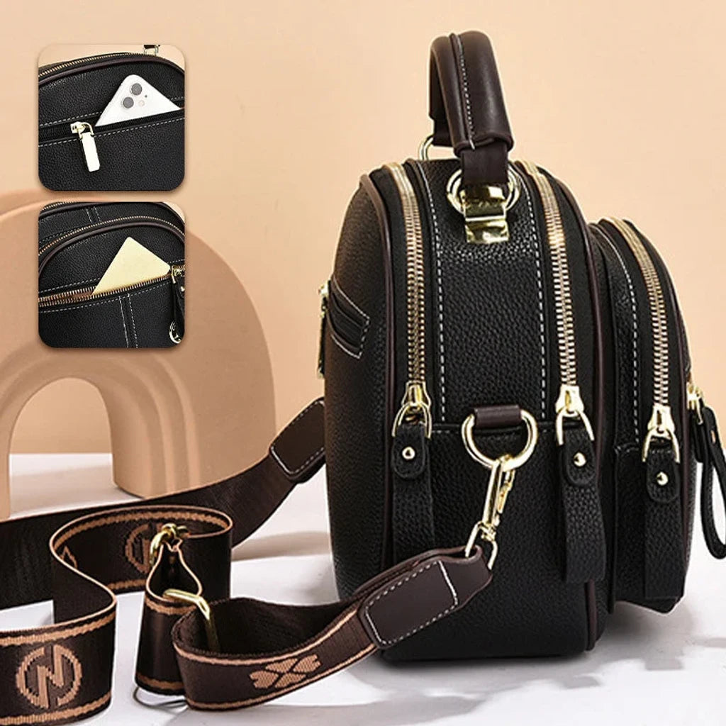Classic Multifunctional Adjustable Wide Shoulder Strap Leather Bag