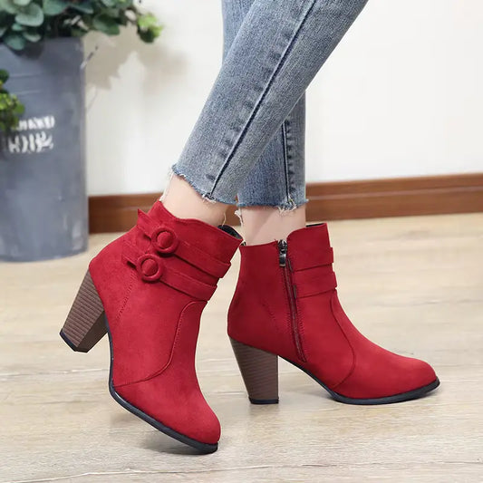 WarmStep™ Elegant Orthopedic Ankle Boots — Non-Slip Block Heel, Side Zip
