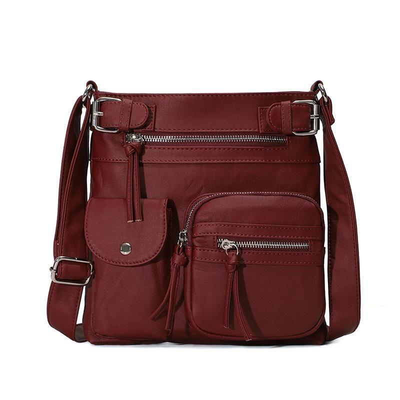 Premium Multi-Pocket Crossbody Bag, Soft Leather Shoulder Bag