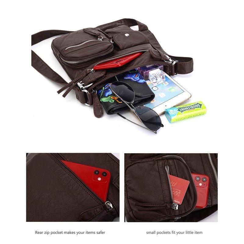 Premium Multi-Pocket Crossbody Bag, Soft Leather Shoulder Bag