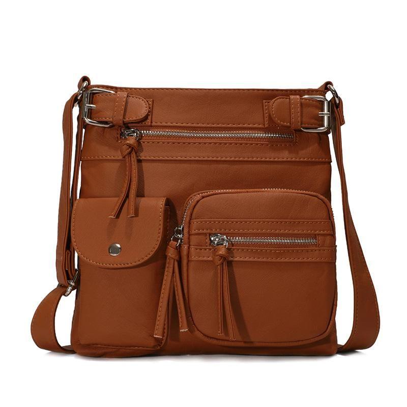 Premium Multi-Pocket Crossbody Bag, Soft Leather Shoulder Bag