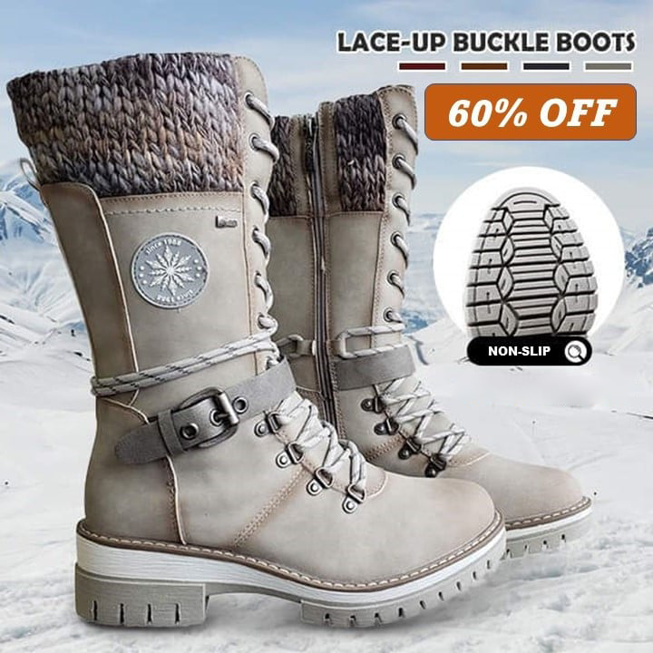 🎁Winterschlussverkauf 60 % RABATT - Nur diese Woche❄️ DAMENSTIEFEL MIT SCHNALLE UND SPITZE AUS STRICK MIT HOHEM WACHS 