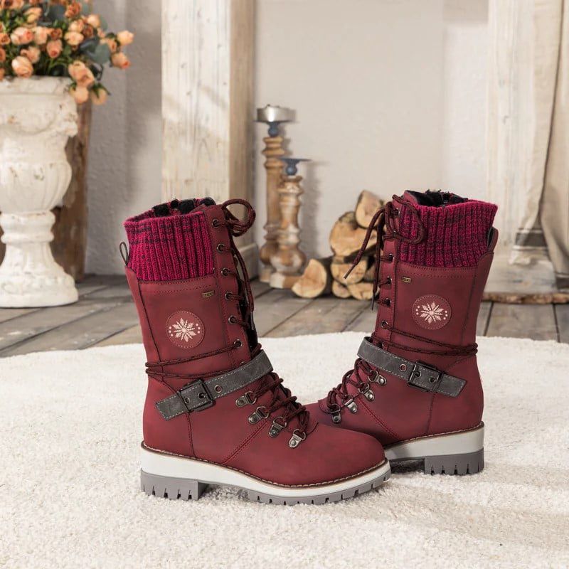 🎁Winterschlussverkauf 60 % RABATT - Nur diese Woche❄️ DAMENSTIEFEL MIT SCHNALLE UND SPITZE AUS STRICK MIT HOHEM WACHS 