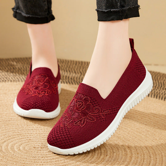 🔥Letzter Tag 45 % RABATT - Damen-Sneaker mit Strickstickerei, leichte, atmungsaktive Slip-On-Schuhe mit orthopädischer weicher Sohle