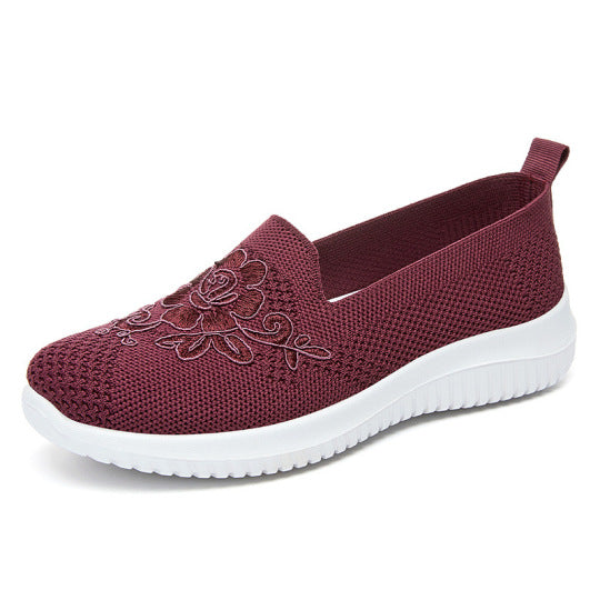 🔥Letzter Tag 45 % RABATT - Damen-Sneaker mit Strickstickerei, leichte, atmungsaktive Slip-On-Schuhe mit orthopädischer weicher Sohle