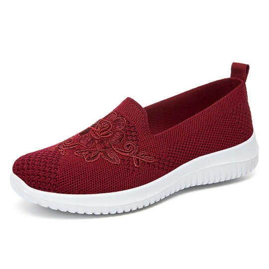 🔥Letzter Tag 45 % RABATT - Damen-Sneaker mit Strickstickerei, leichte, atmungsaktive Slip-On-Schuhe mit orthopädischer weicher Sohle