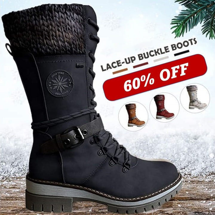 🎁Winterschlussverkauf 60 % RABATT - Nur diese Woche❄️ DAMENSTIEFEL MIT SCHNALLE UND SPITZE AUS STRICK MIT HOHEM WACHS 