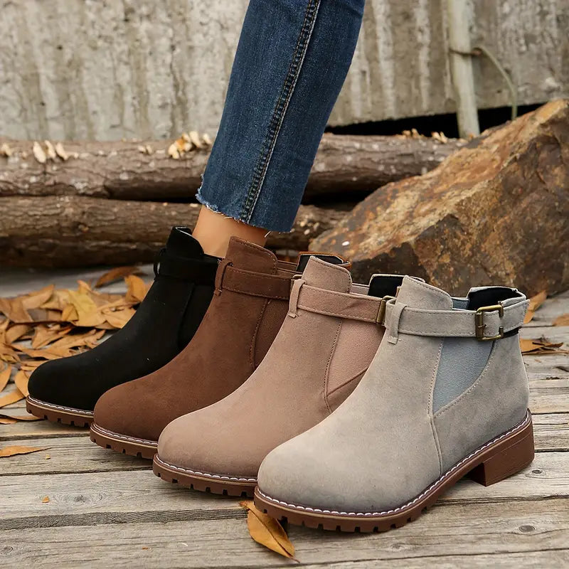 Stiefeletten für Damen im Retro-Look, lässige Slip-On-Boots mit niedrigem Absatz für Frauen