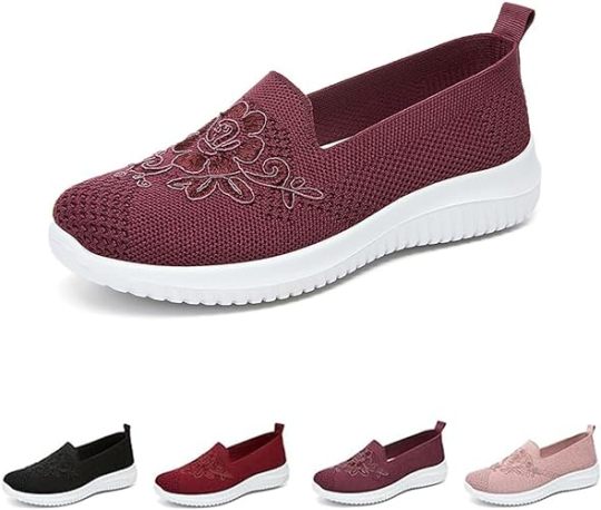 🔥Letzter Tag 45 % RABATT - Damen-Sneaker mit Strickstickerei, leichte, atmungsaktive Slip-On-Schuhe mit orthopädischer weicher Sohle