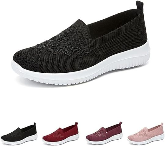 🔥Letzter Tag 45 % RABATT - Damen-Sneaker mit Strickstickerei, leichte, atmungsaktive Slip-On-Schuhe mit orthopädischer weicher Sohle