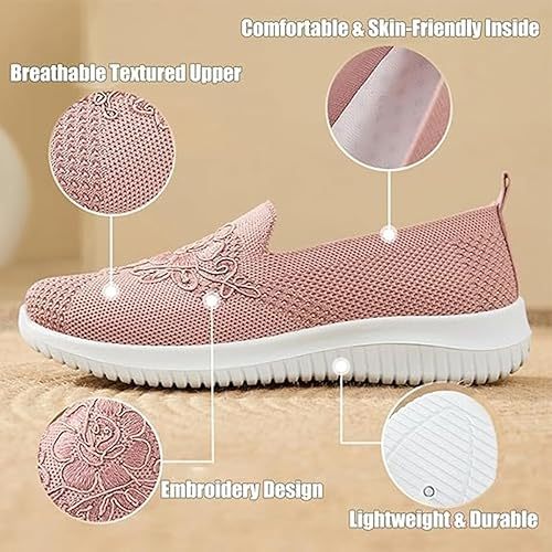 🔥Letzter Tag 45 % RABATT - Damen-Sneaker mit Strickstickerei, leichte, atmungsaktive Slip-On-Schuhe mit orthopädischer weicher Sohle