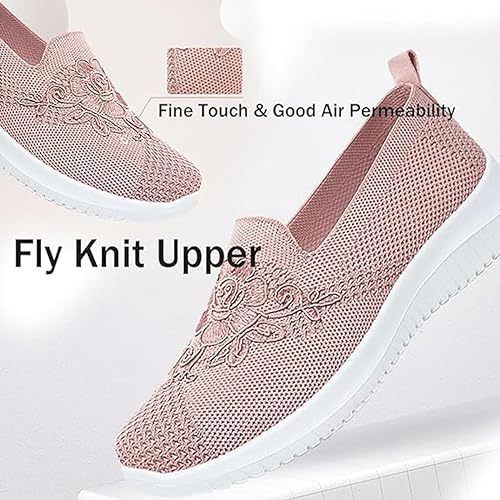 🔥Letzter Tag 45 % RABATT - Damen-Sneaker mit Strickstickerei, leichte, atmungsaktive Slip-On-Schuhe mit orthopädischer weicher Sohle