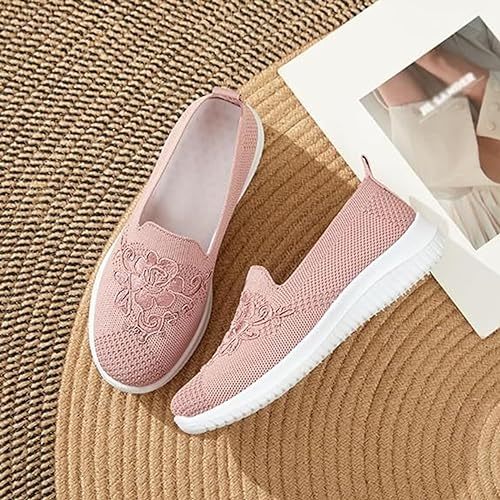 🔥Letzter Tag 45 % RABATT - Damen-Sneaker mit Strickstickerei, leichte, atmungsaktive Slip-On-Schuhe mit orthopädischer weicher Sohle