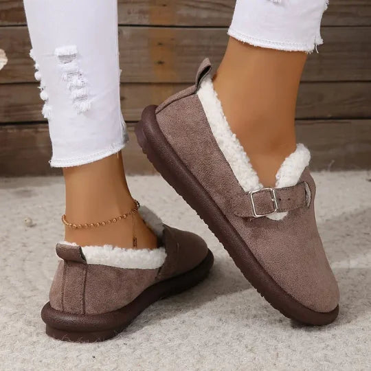 Plüsch-Schlupfschuhe mit runder Zehenpartie für Damen 