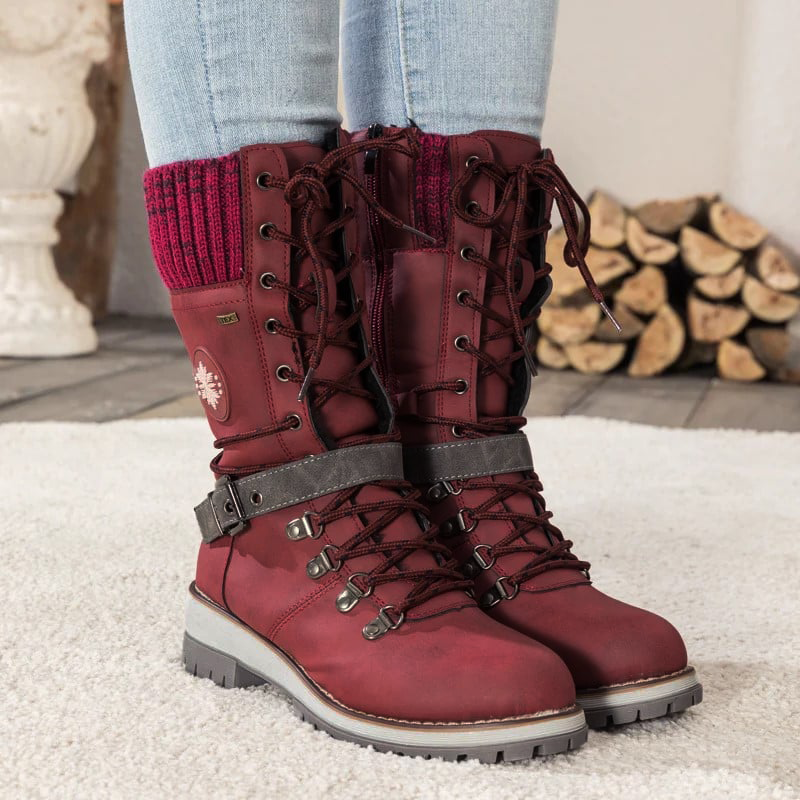 🎁Winterschlussverkauf 60 % RABATT - Nur diese Woche❄️ DAMENSTIEFEL MIT SCHNALLE UND SPITZE AUS STRICK MIT HOHEM WACHS 