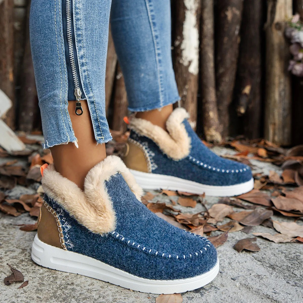 Fleece Soft Ankle Boots, Cozy Furry Slip-On Winter Shoes