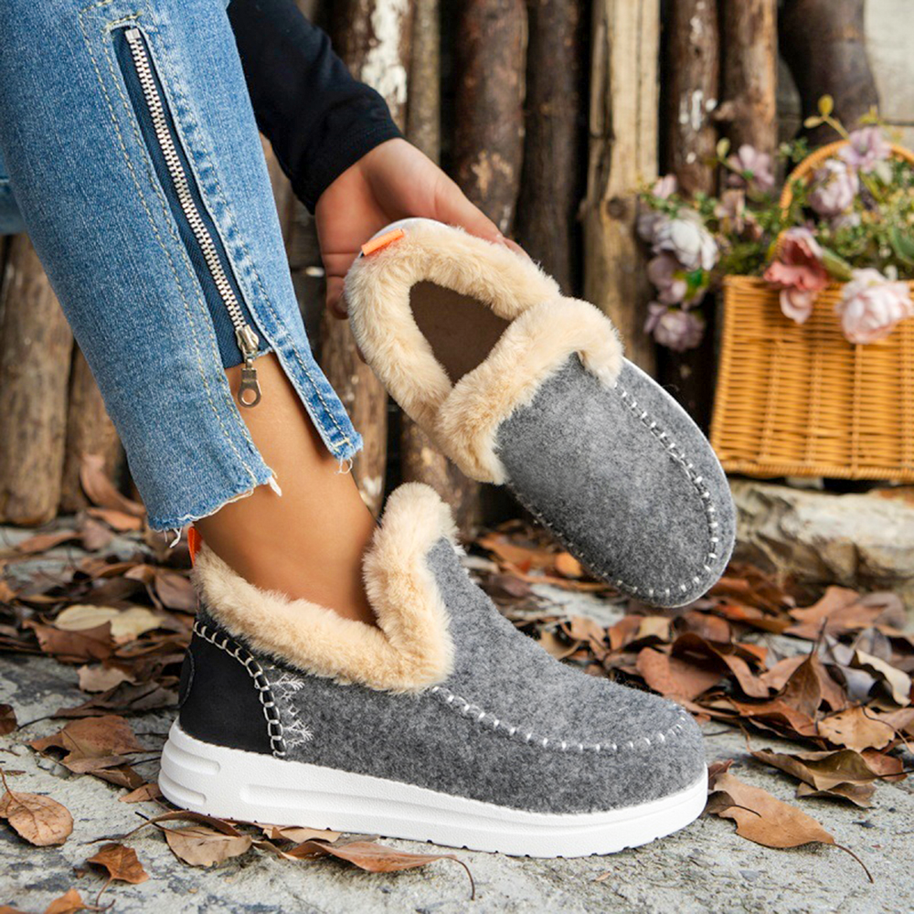 Fleece Soft Ankle Boots, Cozy Furry Slip-On Winter Shoes