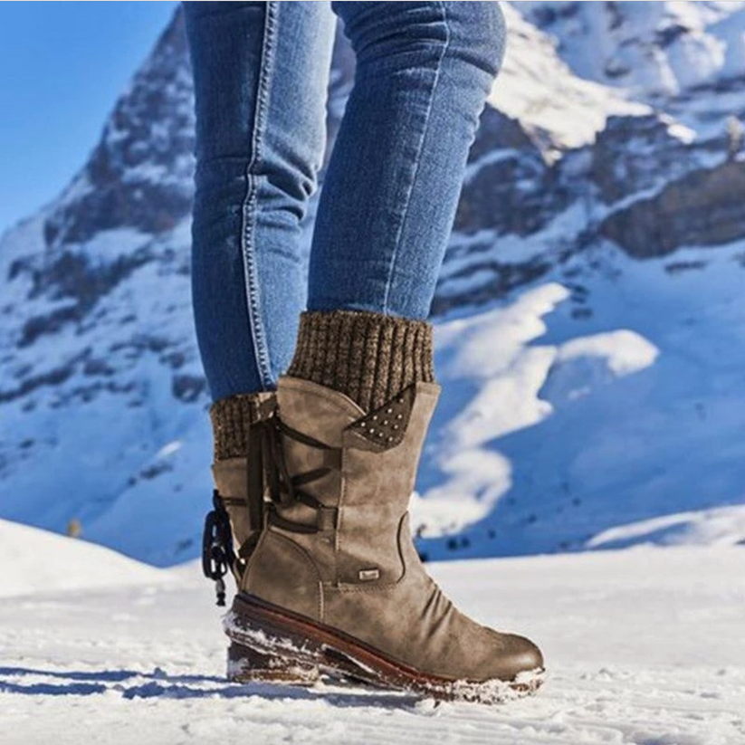 Damenstiefel mit halbhoher Schafthöhe und Fußgewölbeunterstützung für Herbst und Winter