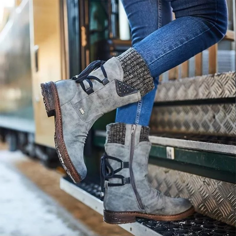 Damenstiefel mit halbhoher Schafthöhe und Fußgewölbeunterstützung für Herbst und Winter