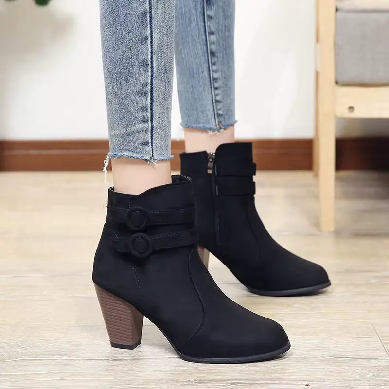 WarmStep™ Elegant Orthopedic Ankle Boots — Non-Slip Block Heel, Side Zip