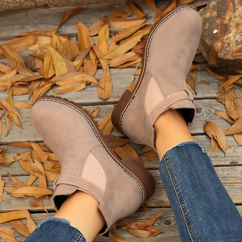 Women's Retro Ankle Boots, Slip-On Casual Low Heel Boots for Women