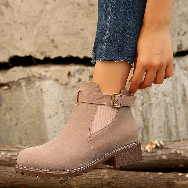 Stiefeletten für Damen im Retro-Look, lässige Slip-On-Boots mit niedrigem Absatz für Frauen