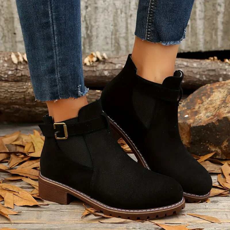 Stiefeletten für Damen im Retro-Look, lässige Slip-On-Boots mit niedrigem Absatz für Frauen