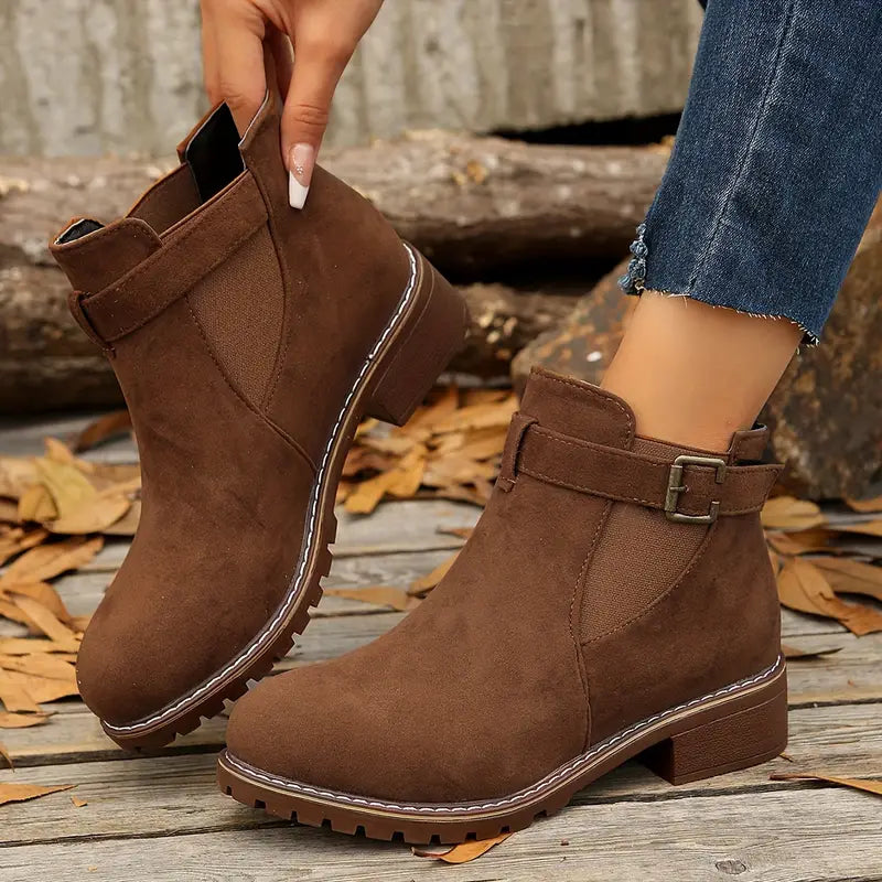 Stiefeletten für Damen im Retro-Look, lässige Slip-On-Boots mit niedrigem Absatz für Frauen