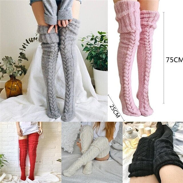 Sonderangebot - Warme, extra lange Stricksocken über dem Knie