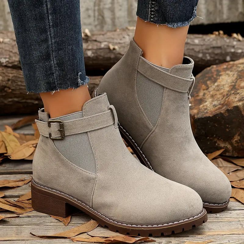 Damen Retro Stiefeletten, Slip-On Casual Low Heel Stiefel für Damen