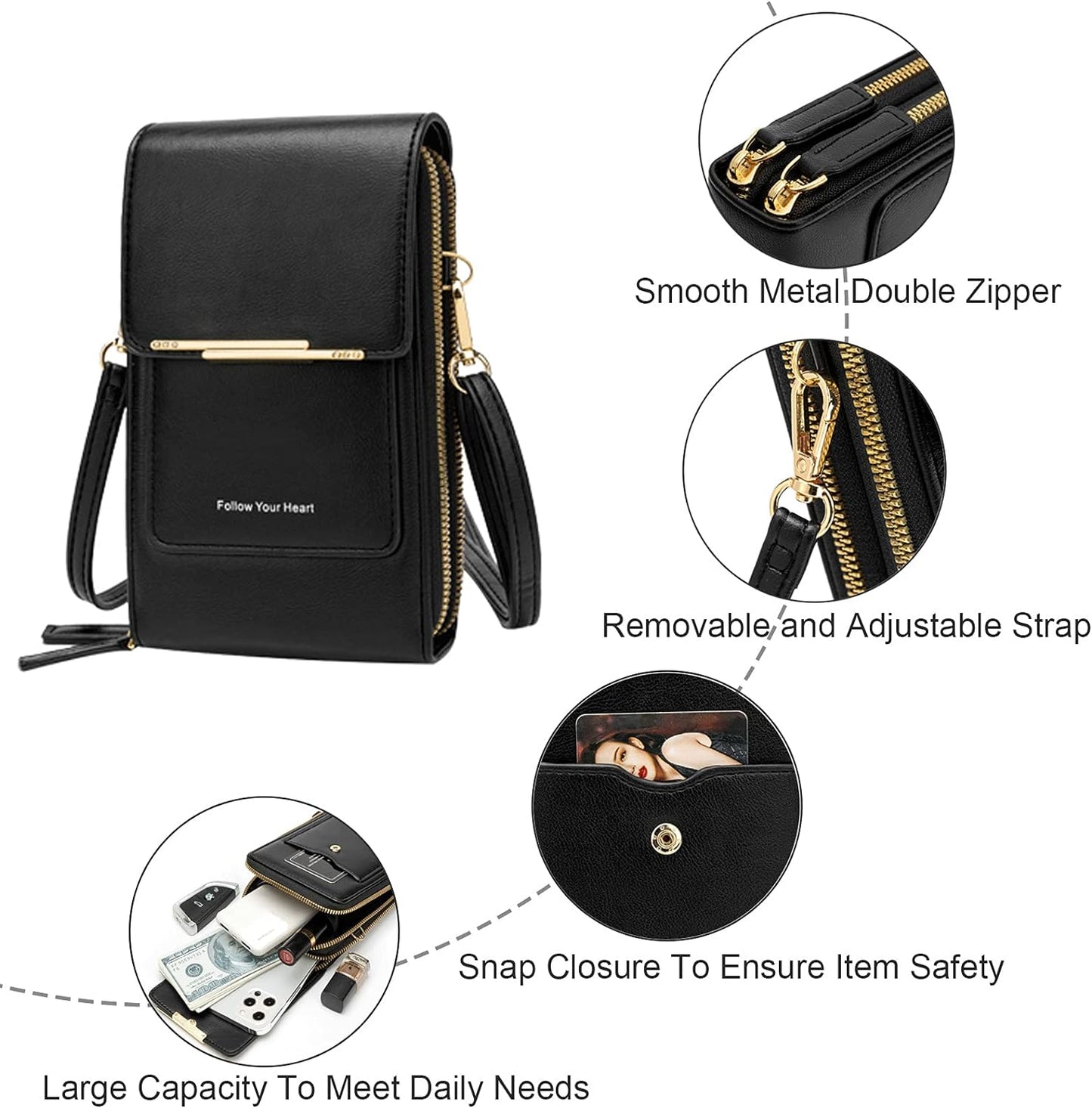 Touch Screen Mobile Phone Bag, Vertical Wallet With Card Slots